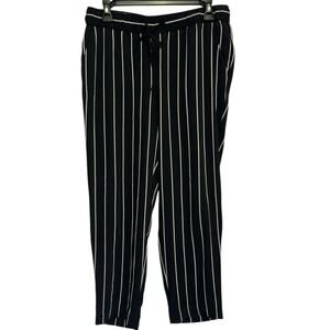 LOFT Petite Striped Pants Women’s Small Petite Black White Pull On Ankle Career